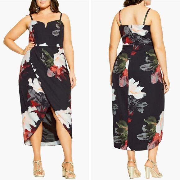 New! City Chic Pixel Floral Print Sleeveless Dress, size 20 - Picture 1 of 16